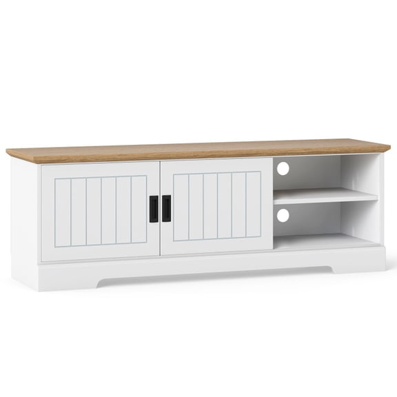 Furnibear Farmhouse TV Stand for 65 Inch TV, Entertainment Center with Sliding Doors and Storage Cabinets, White