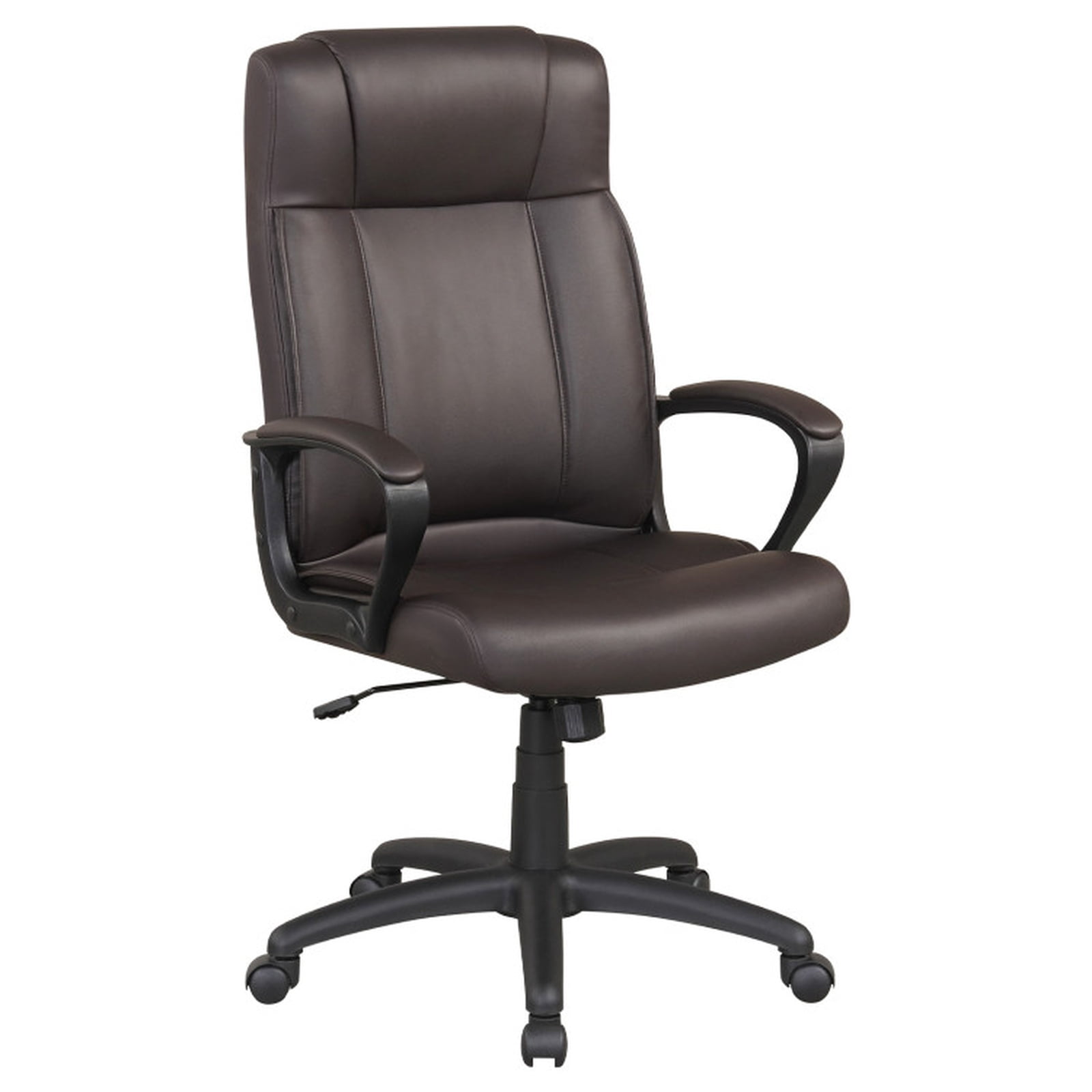 Furnibear Faux Leather Office Chair Computer Desk Chair with Rocking Function Padded Armrests Height Adjustable Swivel Seat and Casters, Brown