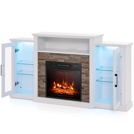 Furnibear Fireplace TV Stand with 16, White - Wide TV Console with Cable Management Home Furniture Home Furniture