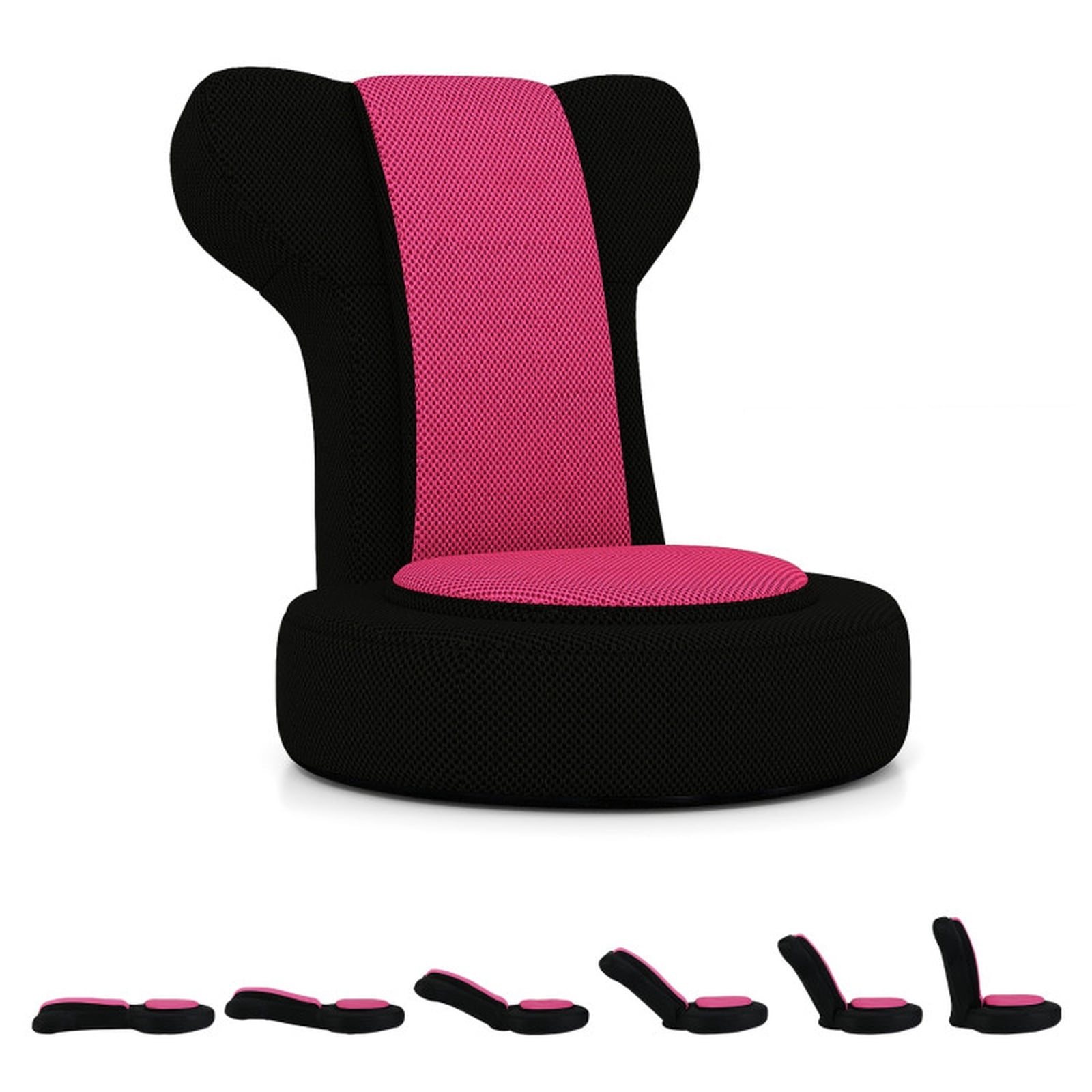 Furnibear Floor Comfy Gaming Leisure Chair with Adjustable Headrest and Backrest, 310 lbs Capacity, Pink