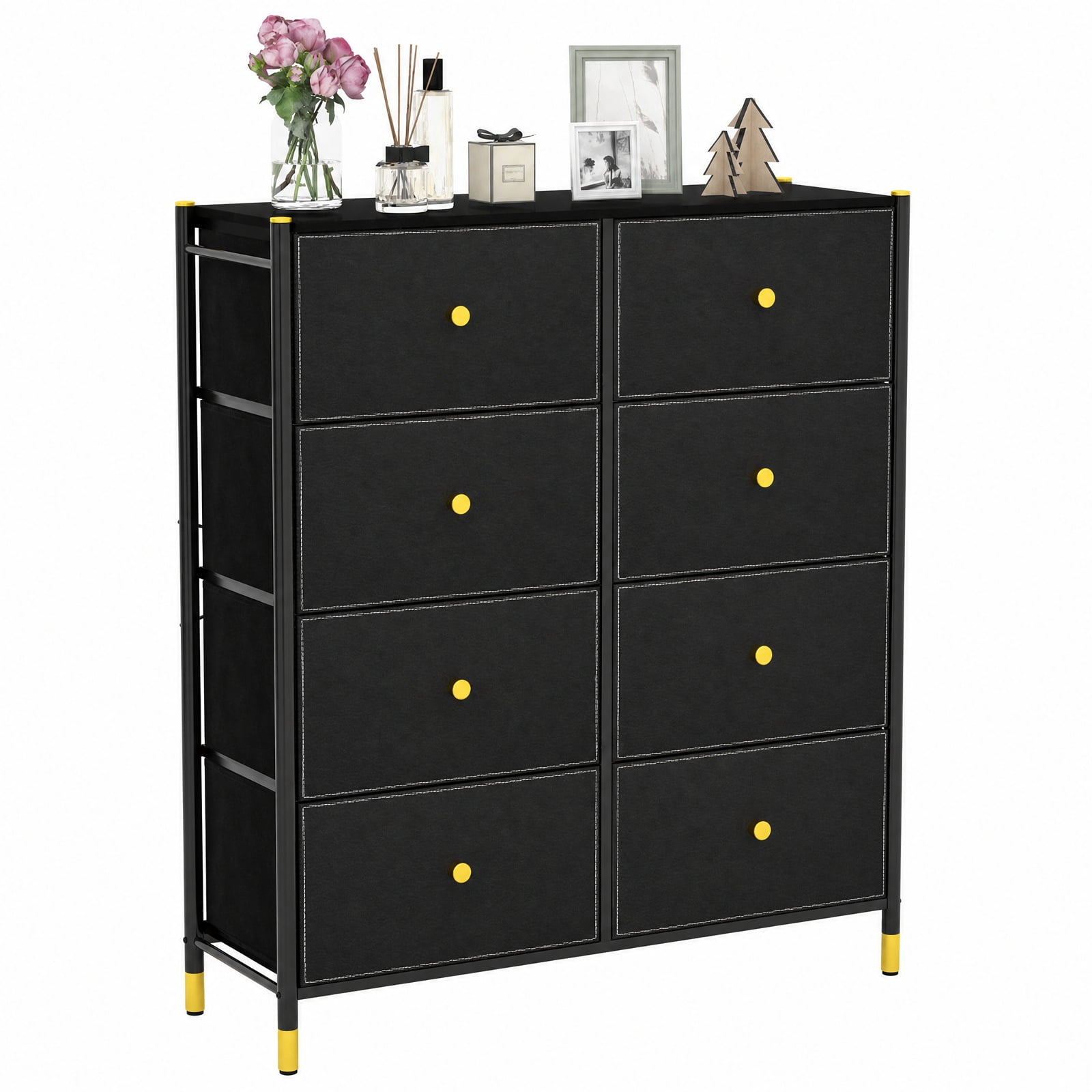 Furnibear Floor Dresser Storage Organizer with 5/6/8 Drawers with Fabric Bins and Metal Frame-8-Drawer for Bedroom Closet Living Room Nursery, Black