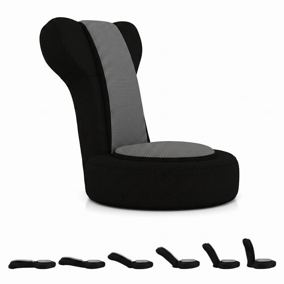 Furnibear Floor Gaming Chair, 2-in-1 Adjustable Padded Video Game Lounge Chair with Headrest and Backrest, Breathable Mesh Foldable Recliner Floor Sofa for, Gray