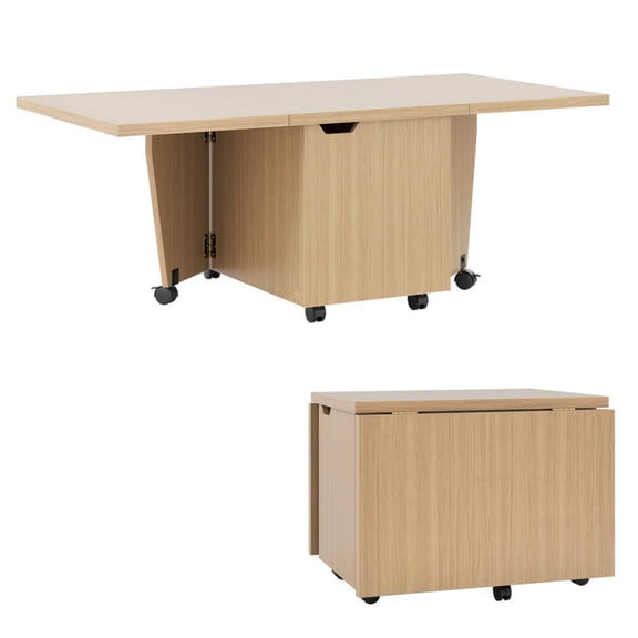 Furnibear Foldable Coffee Table with Storage Cabinet Extendable Center Table - Oak - Living Room Center Table