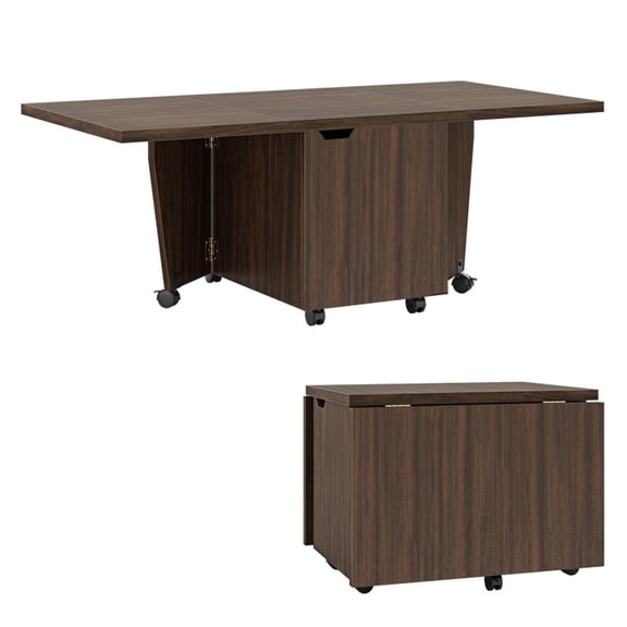 Furnibear Foldable Coffee Table with Storage Cabinet Extendable Center Table - Walnut - Living Room Center Table