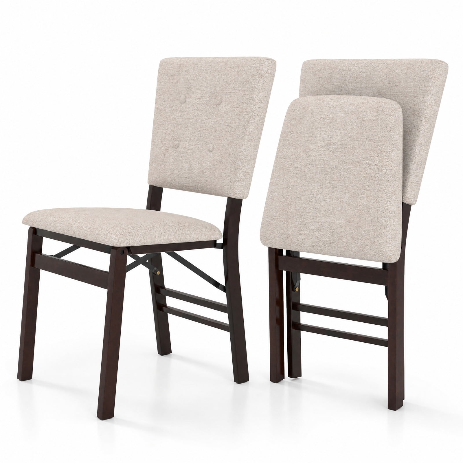 Furnibear Foldable Dining Chair Set of 2 Armless Kitchen Chair with Padded Seat and Tilt Backrest for Kitchen Dining Room Living Room Home, Beige