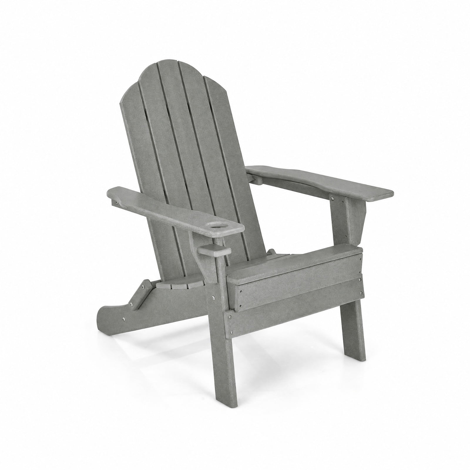 Furnibear Foldable Weather Resistant Adirondack Chair with Built-In Cup Holder Wide Armrests and Ergonomic Seat for Patio Deck and Garden, Gray