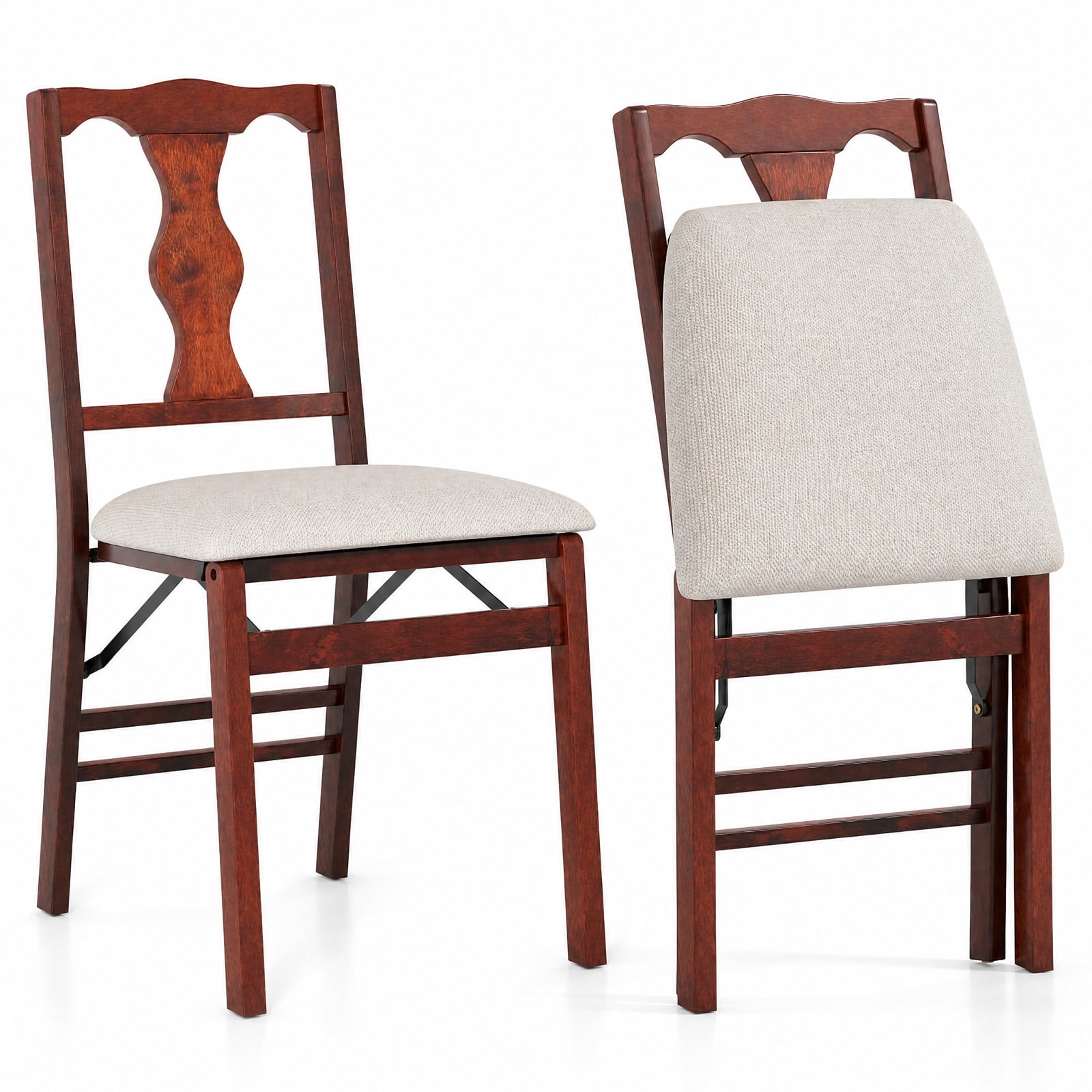 Furnibear Folding Chairs Set of 2 Upholstered Dining Chairs with Comfy Padded Seats for Kitchen Dining Room Living Room Home, Brown