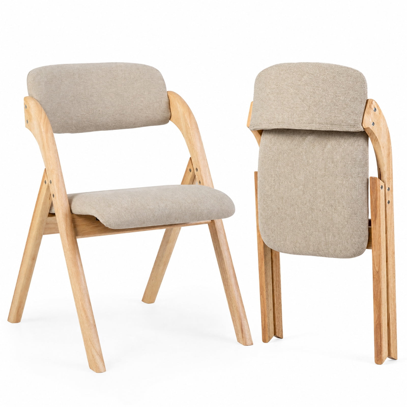 Furnibear Folding Dining Chairs Set of 2 with Cushion for Kitchen Dining Room Living Room Home, Beige