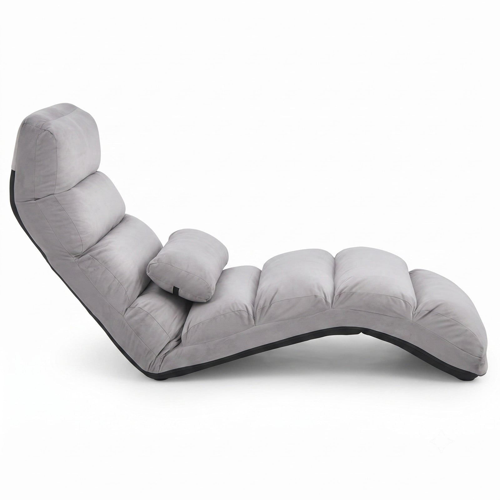 Furnibear Folding Lazy Sofa Floor Chair, 5-Position Adjustable Faux Suede Padded Recliner Lounger with Steel Frame and Free Pillow for Gaming Reading TV, Gray