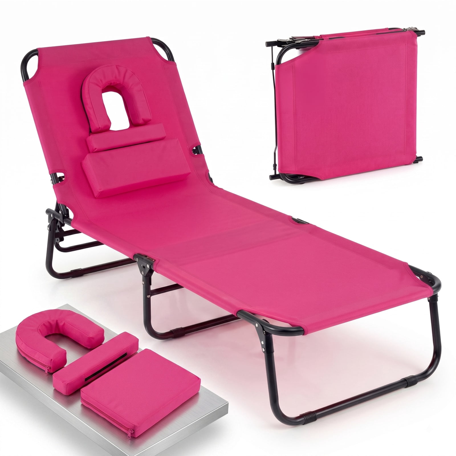 Furnibear Folding Patio Chair Solid Metal for Backyard Deck Garden Pink 330 lbs Capacity Weather-Resistant Outdoor Furniture