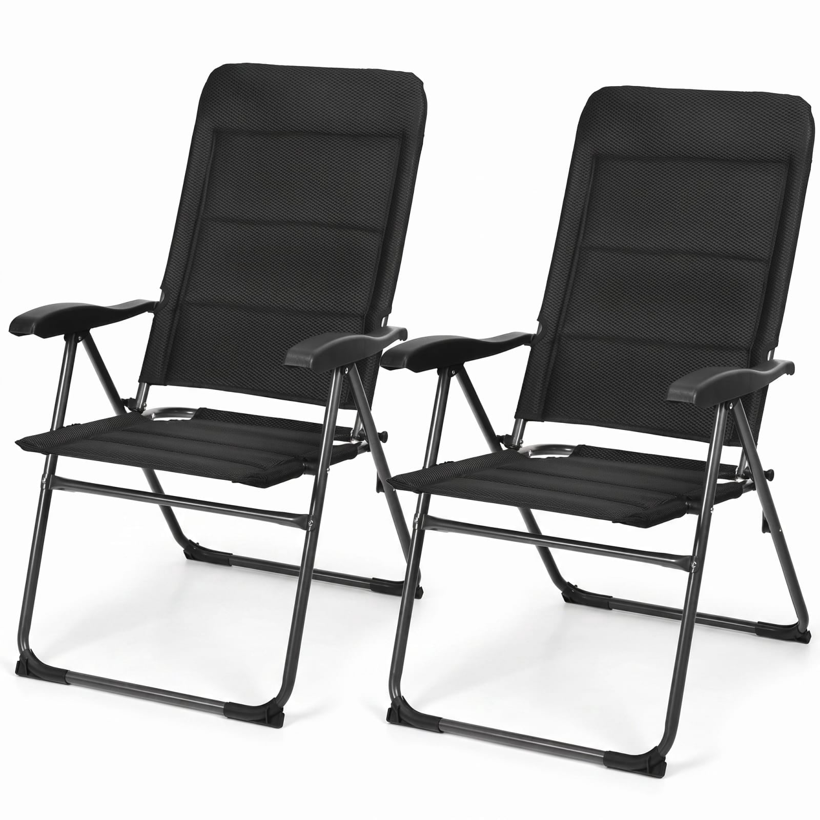 Furnibear Folding Patio Chair Solid Steel for Lawn Patio Backyard Black 300 lbs Capacity Weather-Resistant Outdoor Furniture