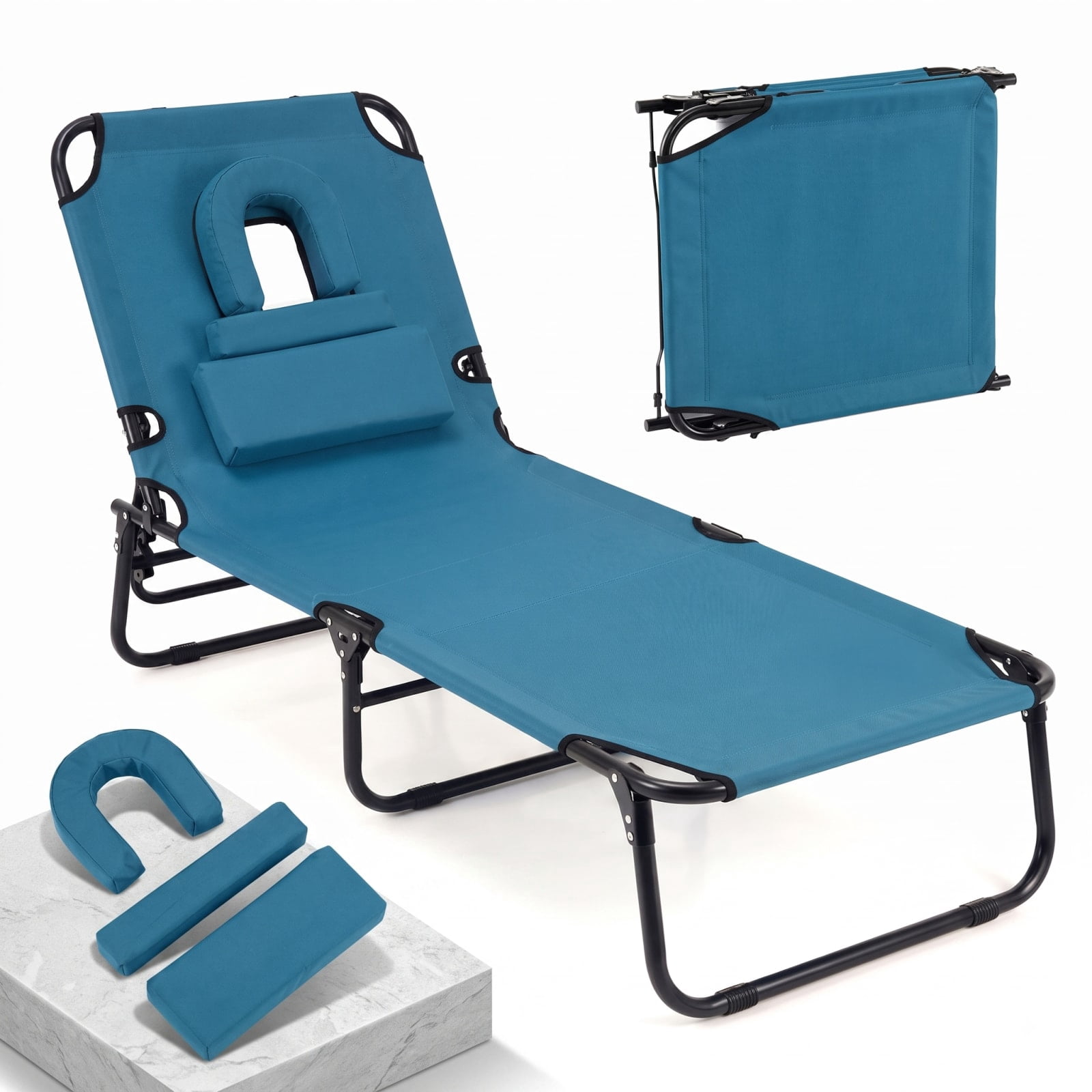 Furnibear Folding Patio Chair for Patio Garden Backyard Outdoor Metal 330 lbs Capacity Blue Weather-Resistant Outdoor Furniture