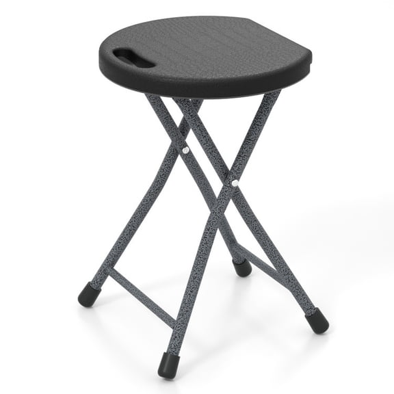 Furnibear Folding Stool with Built in Handle, Durable HDPE Seat, Powder Coated Metal Frame and Compact Portable No Assembly Design for Outdoor Camping and Indoor Use, Black Silver