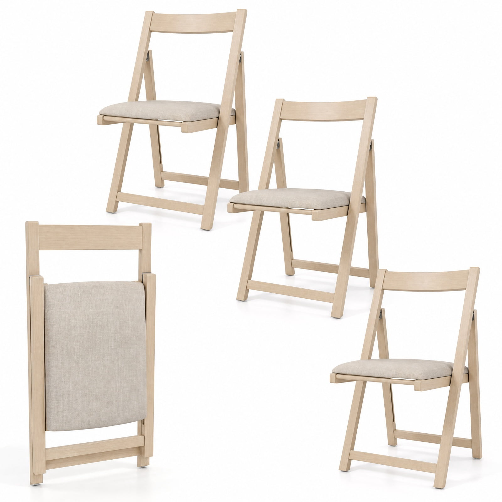 Furnibear Folding Upholstered Dining Chair Set of 4 with Curved Backrest for Kitchen Dining Room Living Room Home, Beige