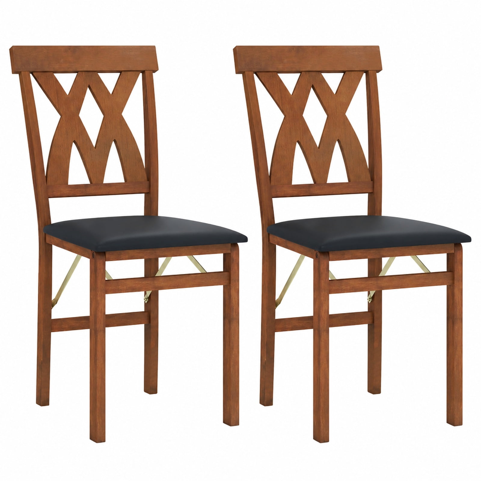 Furnibear Folding Wooden Dining Chairs Set of 2 Faux Leather Upholstered Armless Kitchen Chairs for Small Rooms Apartment, Walnut