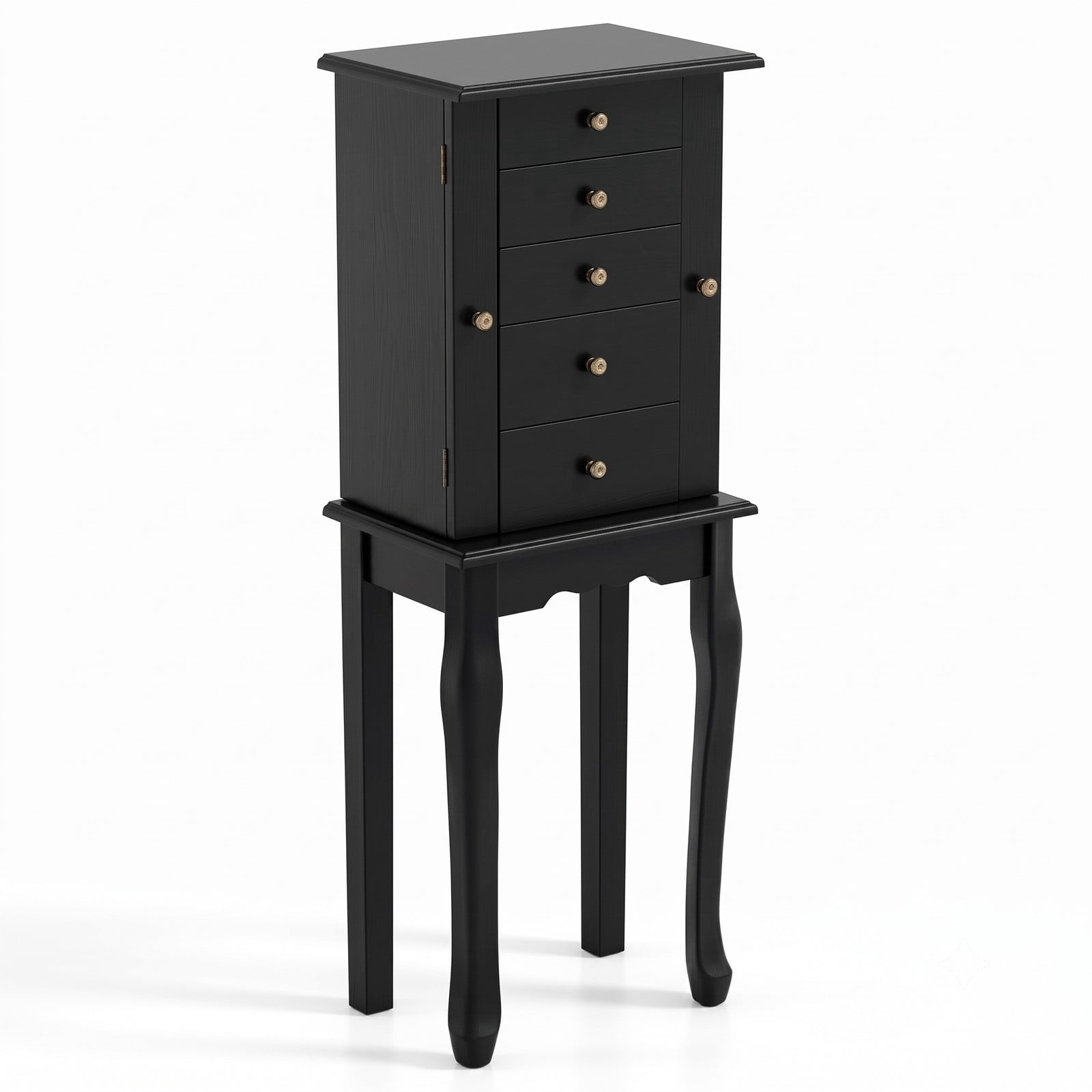 Furnibear Freestanding Armoire Storage Jewelry Cabinet with 5 Drawers, Side Compartments, and Lift-Top Mirror for Bedroom, Black