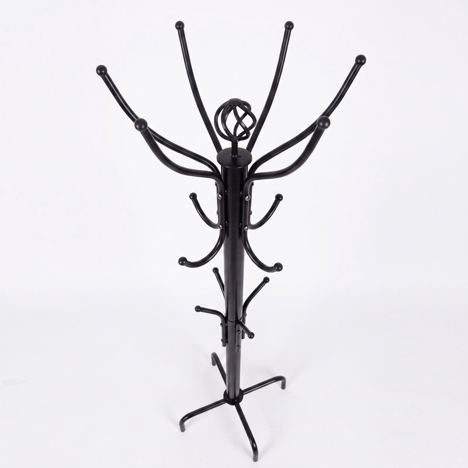 Furnibear Freestanding Metal Coat and Hat Rack Stand with 12 Hooks and Three-Tier Design for Entryway Hallway and Bedroom, Black