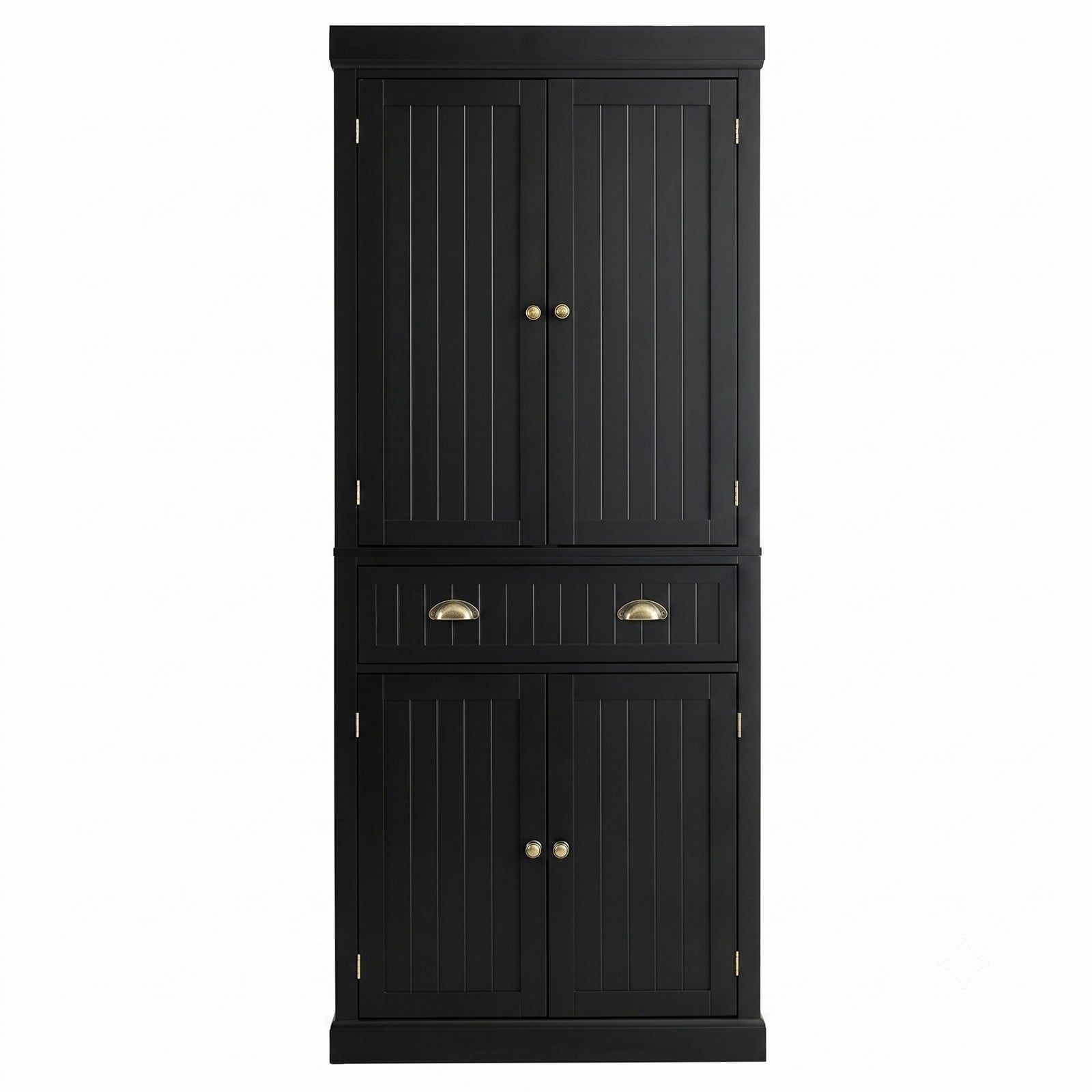 Furnibear Freestanding Tall Kitchen Pantry Cabinet with 4 Doors and Adjustable Shelves and Center Drawer for Kitchen Storage, Black
