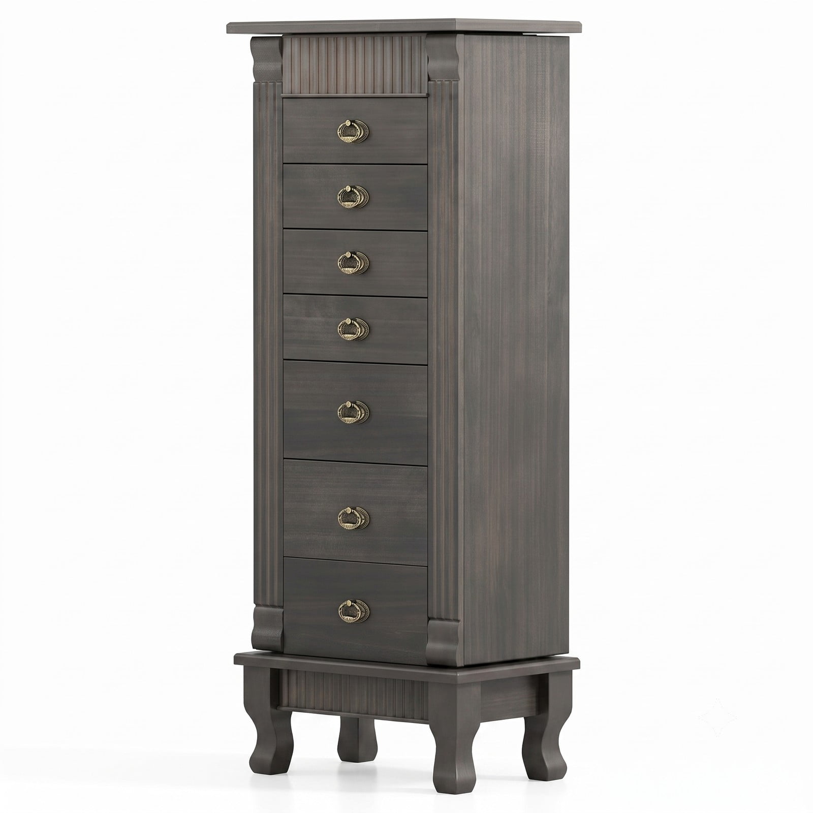 Furnibear Freestanding Wooden Jewelry Armoire Cabinet Storage Chest with 7 Drawers and Swing Doors for Space Saving Bedroom Storage, Gray