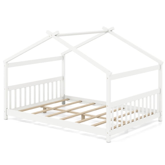 Furnibear Full Size House Bed Montessori Floor Bed with Headboard for Master Bedroom Apartment Sleep and Guest Rooms, Natural
