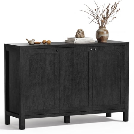 Furnibear Sideboard Buffet Cabinet with 3 Doors, Modern Credenza with Doors, Heavy-Duty Wood TV Media Console Table for Living Room, Hallway & Entryway,Black