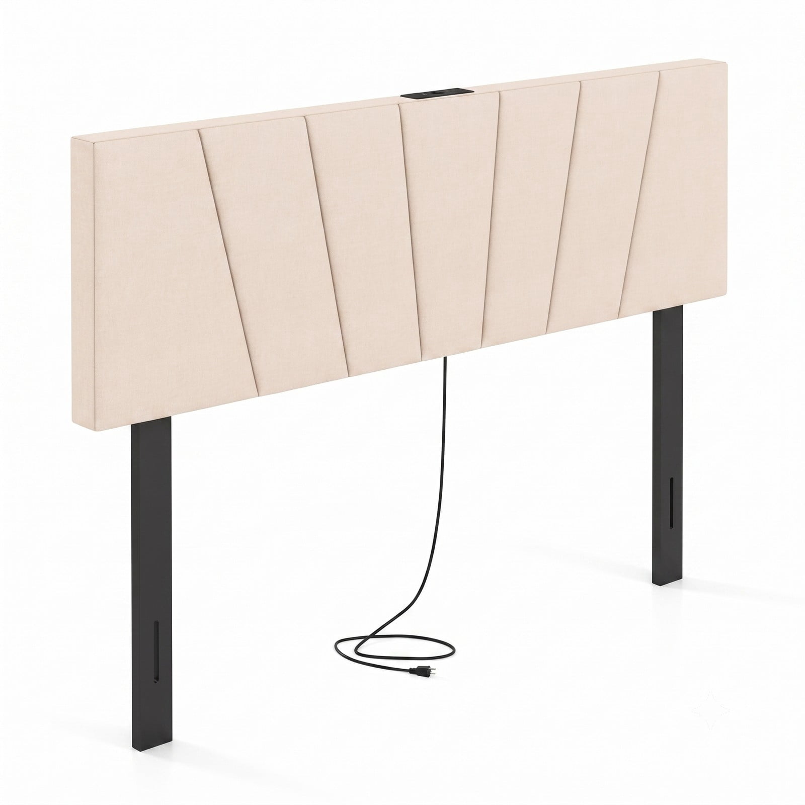 Furnibear Geometric Channel Upholstered Headboard with 2 AC Outlets and USB and Type-C Charging Ports for Full and Queen Size Beds, Beige