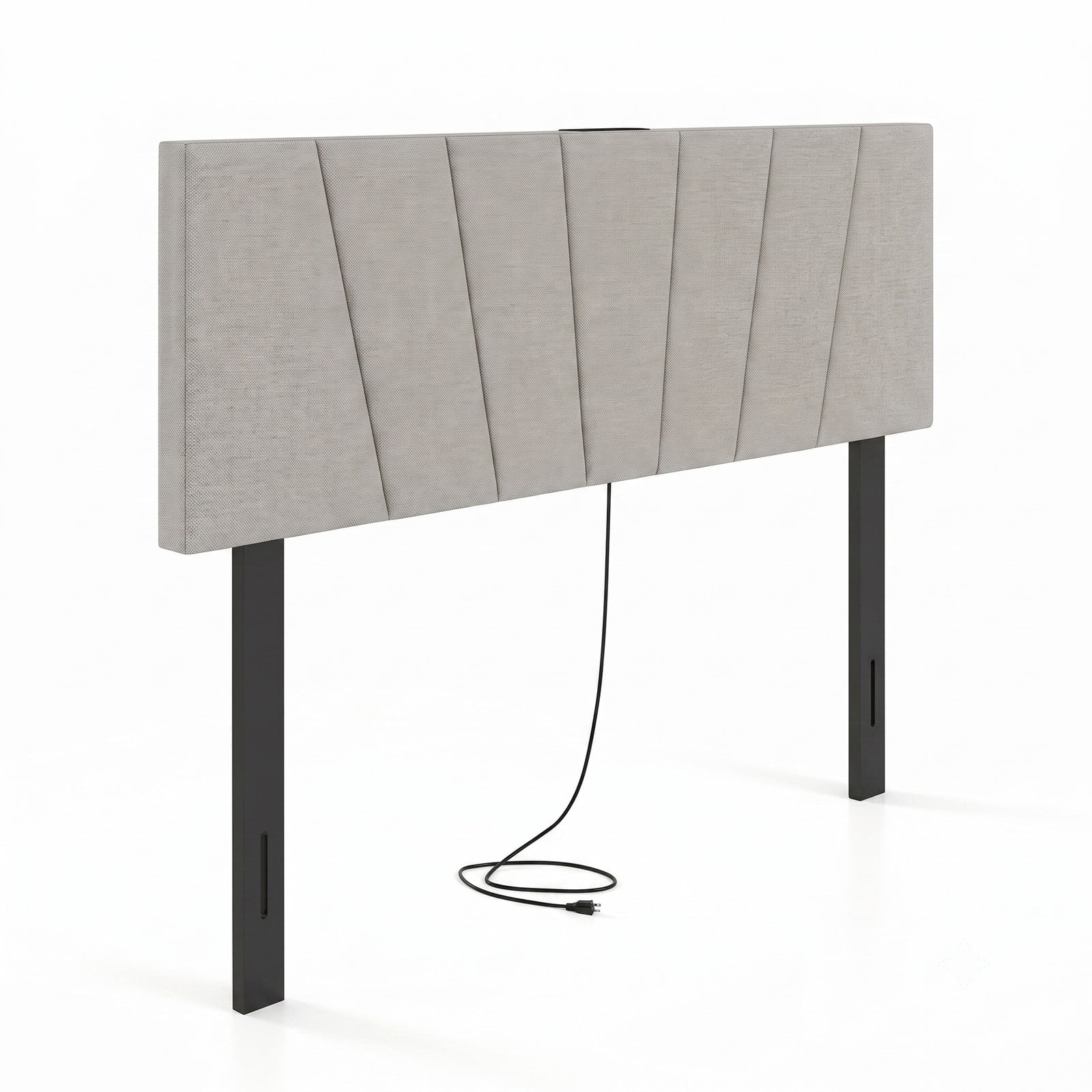 Furnibear Geometric Channel Upholstered Headboard with 2 AC Outlets and USB and Type-C Charging Ports for Full and Queen Size Beds, Gray