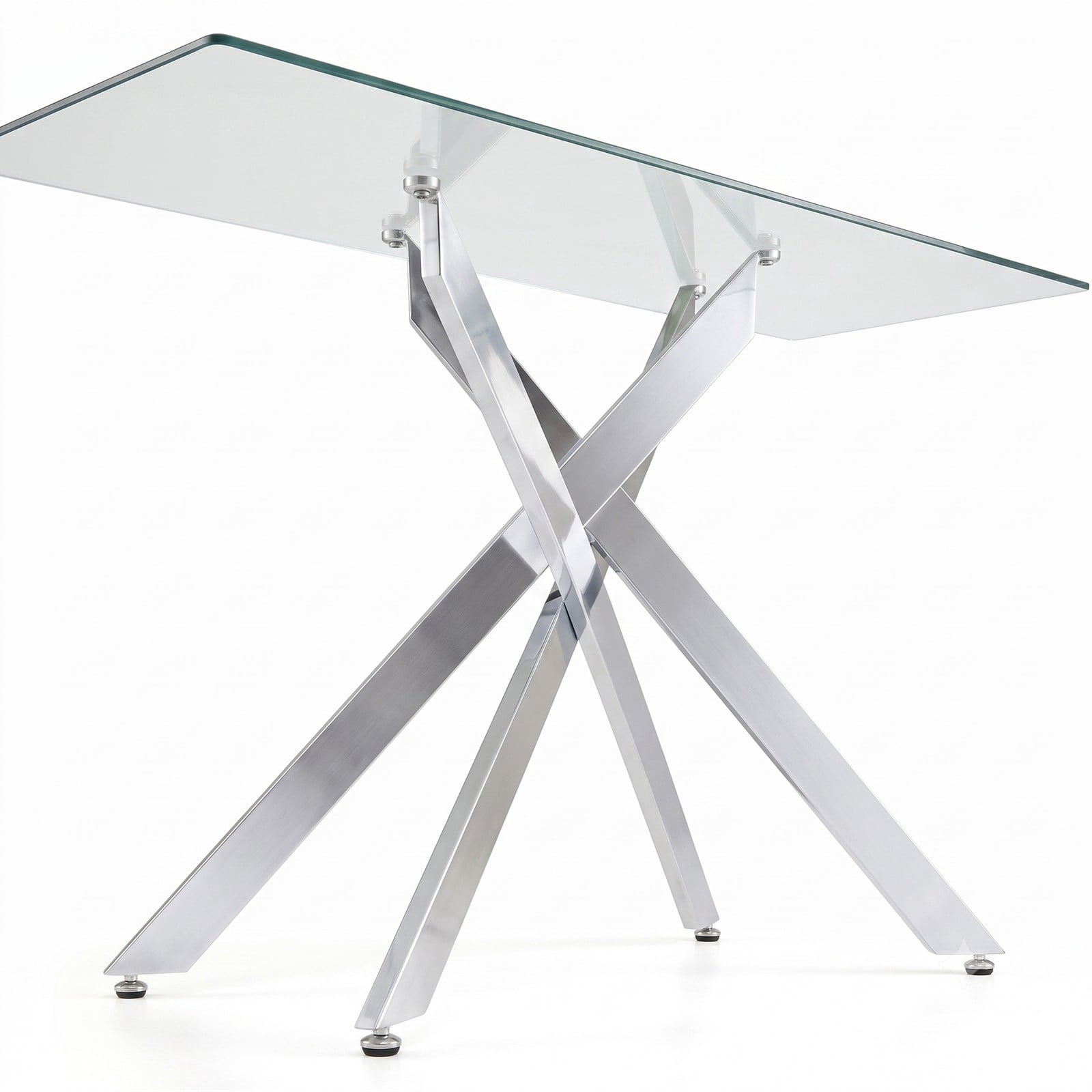 Furnibear Glass Console Table with Clear Tempered Glass Top and Chromed Metal X Legs for Entryway and Living Room, Silver