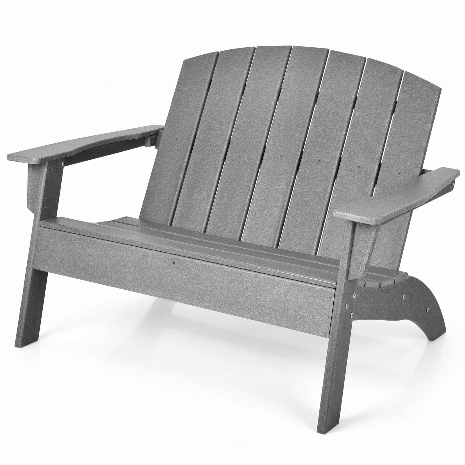 Furnibear HDPE 2 Person Adirondack Loveseat Bench with Wide Armrests and 660 lb Capacity for Patio Garden and Backyard, Gray