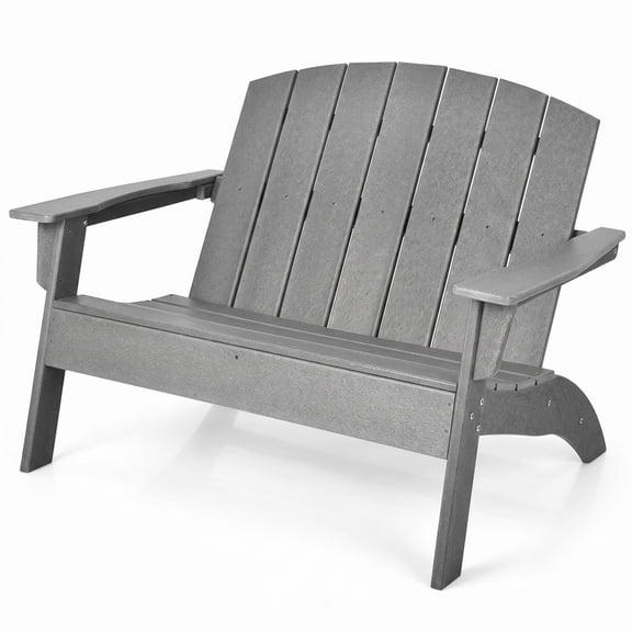 Furnibear HDPE 2 Person Adirondack Loveseat Bench with Wide Armrests and 660 lb Capacity for Patio Garden and Backyard, Gray