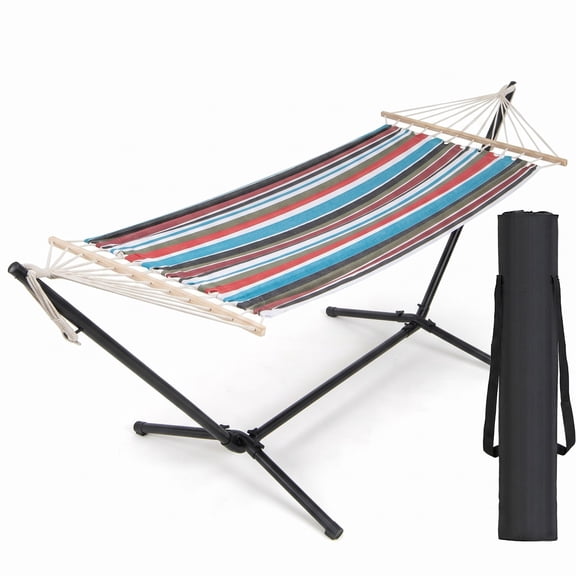 Furnibear Hammock with Rustproof Steel Stand and Portable Carrying Case for Backyard Patio Deck and Outdoor Camping Trips, Multicolor