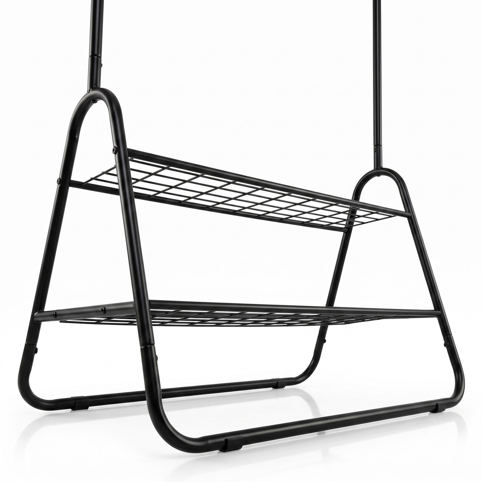 Furnibear Heavy Duty Metal Clothes Rack with Hanging Rod and 2 Storage Shelves for Bedroom Laundry Room and Hallway, Black