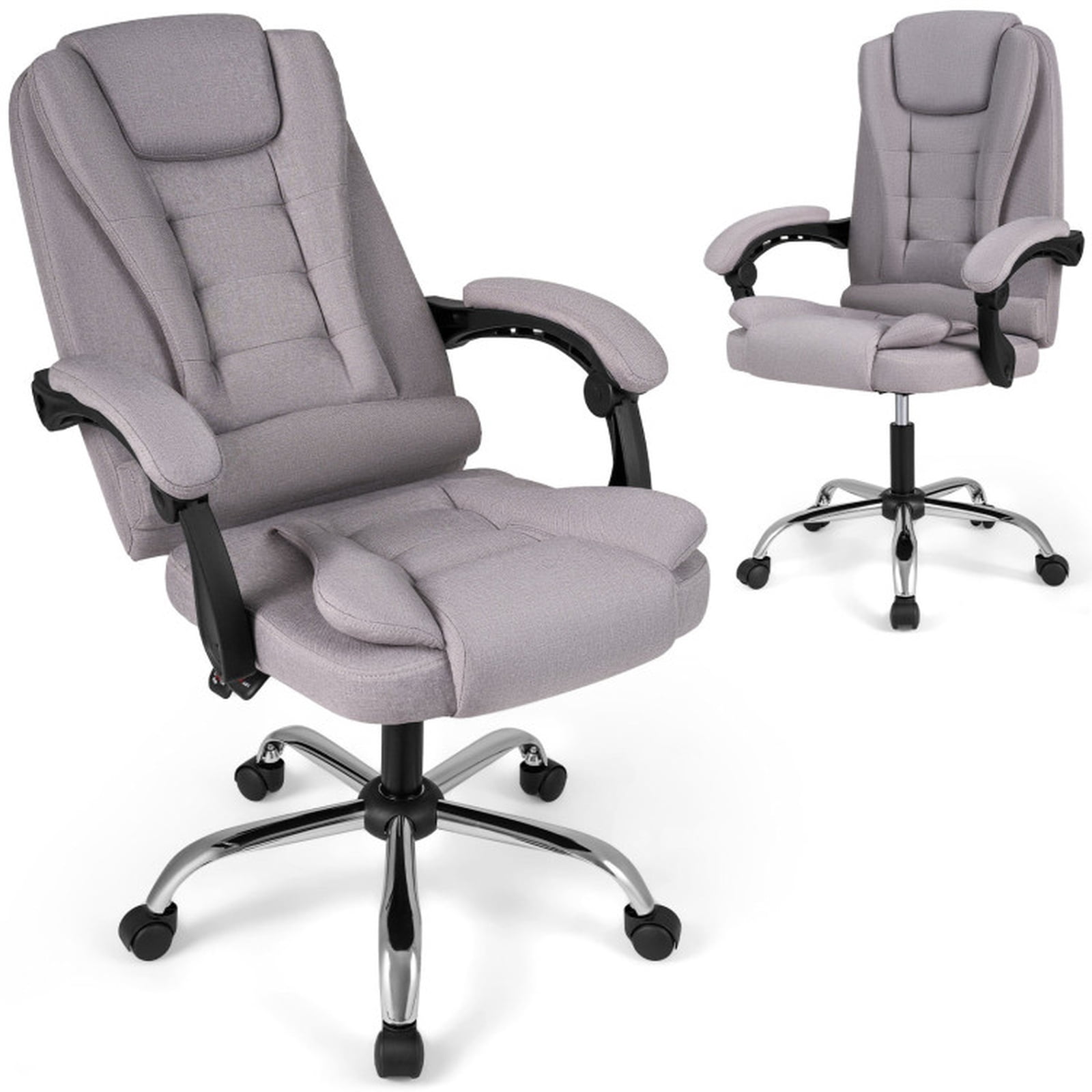Furnibear High Back Executive Office Chair with Linkage Armrests Adjustable Recline Linen Fabric Seat and Swivel Five Point Base for Home Office, Gray