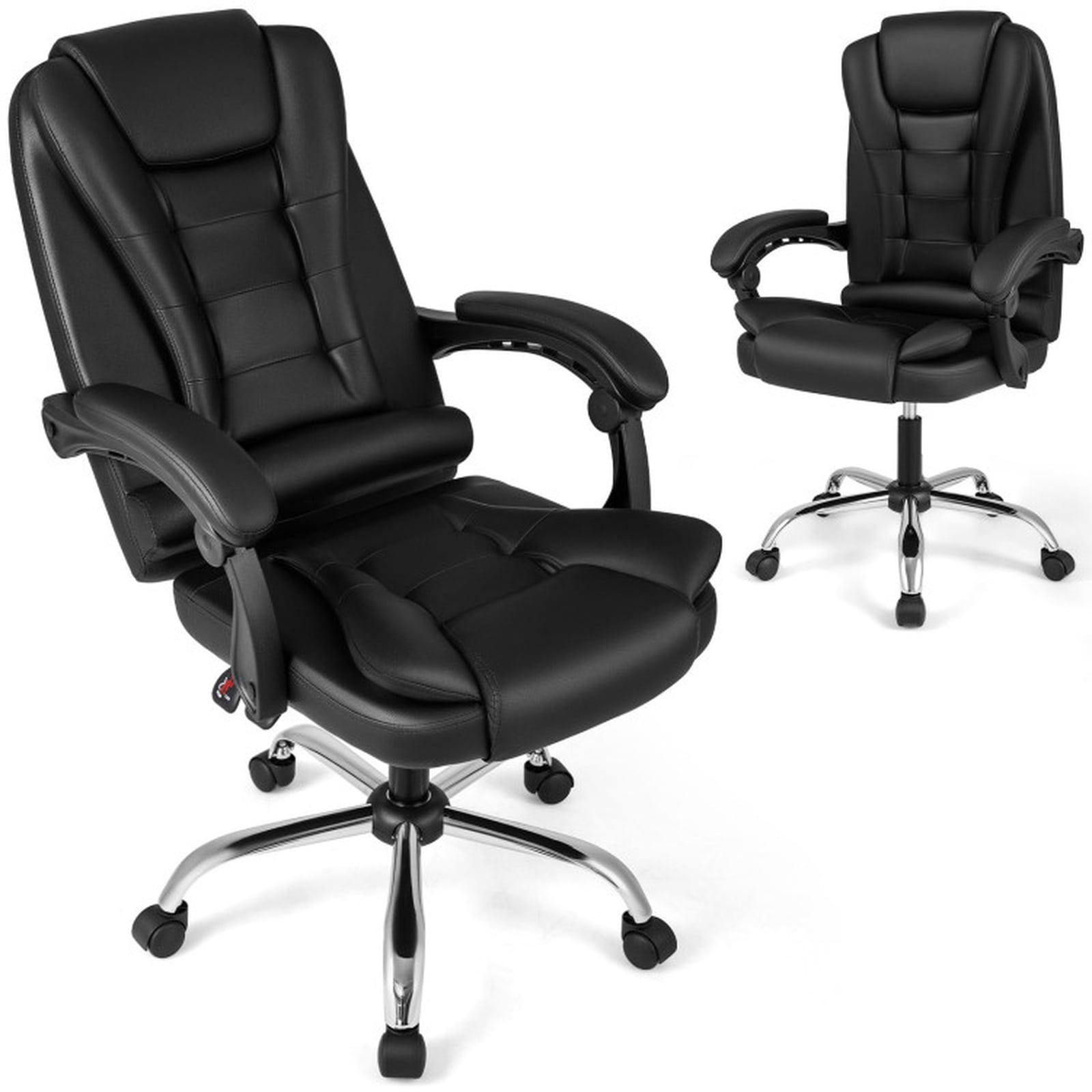 Furnibear High Back Executive Office Chair with Linkage Armrests Reclining Backrest PVC Leather Seat and Swivel Base for Home Office, Black