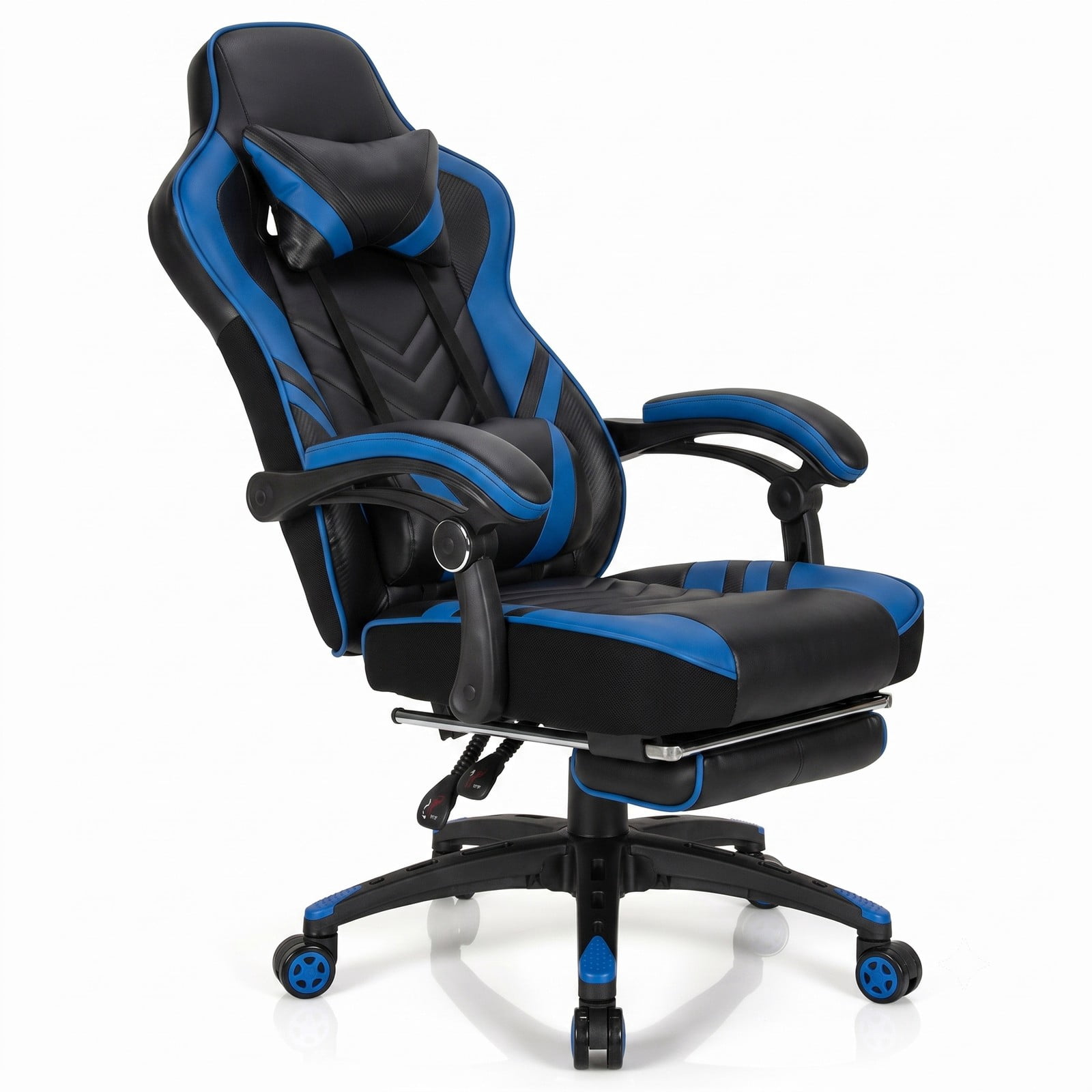 Furnibear High Back Gaming Chair with Footrest, Adjustable Reclining Racing Computer Chair, Ergonomic Swivel Home Office Desk Chair with Lumbar Pillow and, Blue