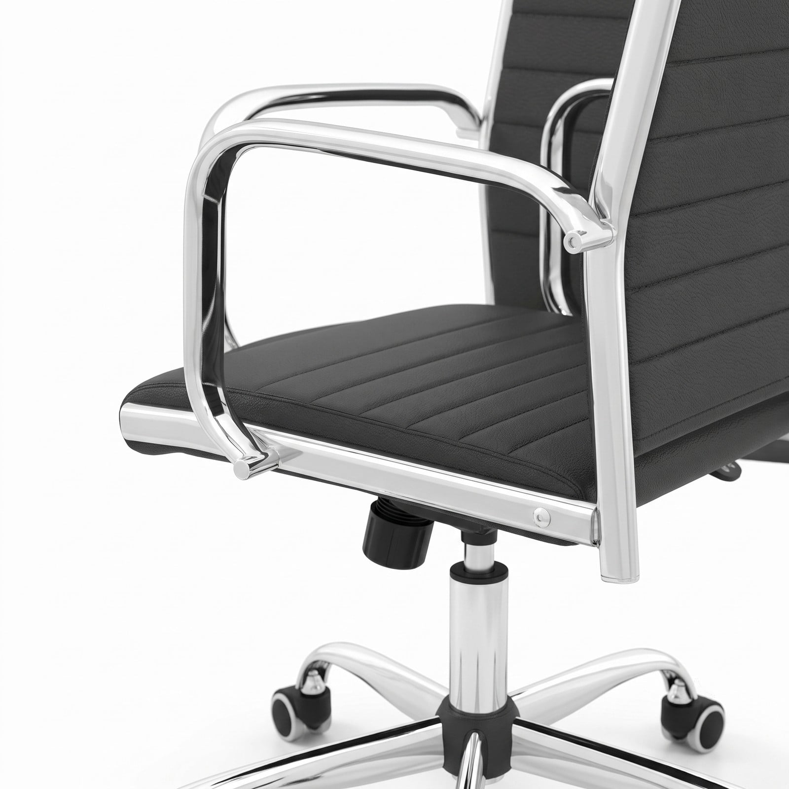 Furnibear High Back Ribbed Office Chair, Ergonomic Executive Desk Chair with Padded PU Leather, Adjustable Height, 360 Swivel, Rocking Backrest and Armrests for, Black