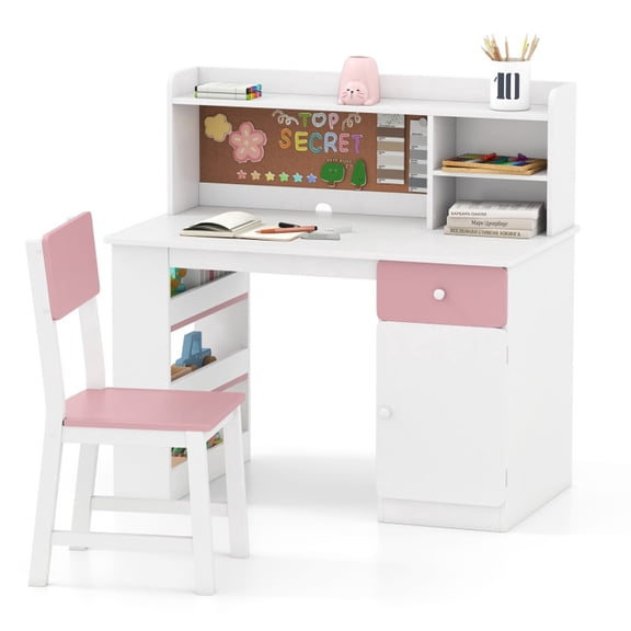 Furnibear Hutch Side Shelf Children Art and Craft Desk Set, Pink