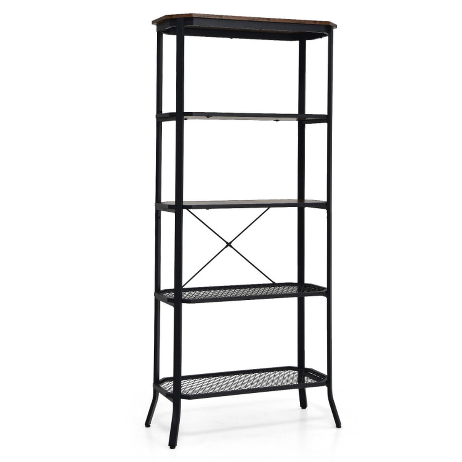 Furnibear Industrial 5-Layer Bookshelf with Out-Stretched Legs for Living Room Home Office Bedroom Display Storage Shelf, Rustic Brown