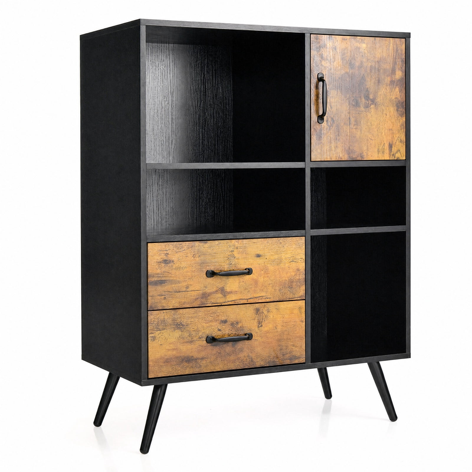 Furnibear Industrial Buffet Sideboard Kitchen Cupboard with Cubbies Drawers for Kitchen Dining Living Room Buffet Storage Server, Rustic Brown