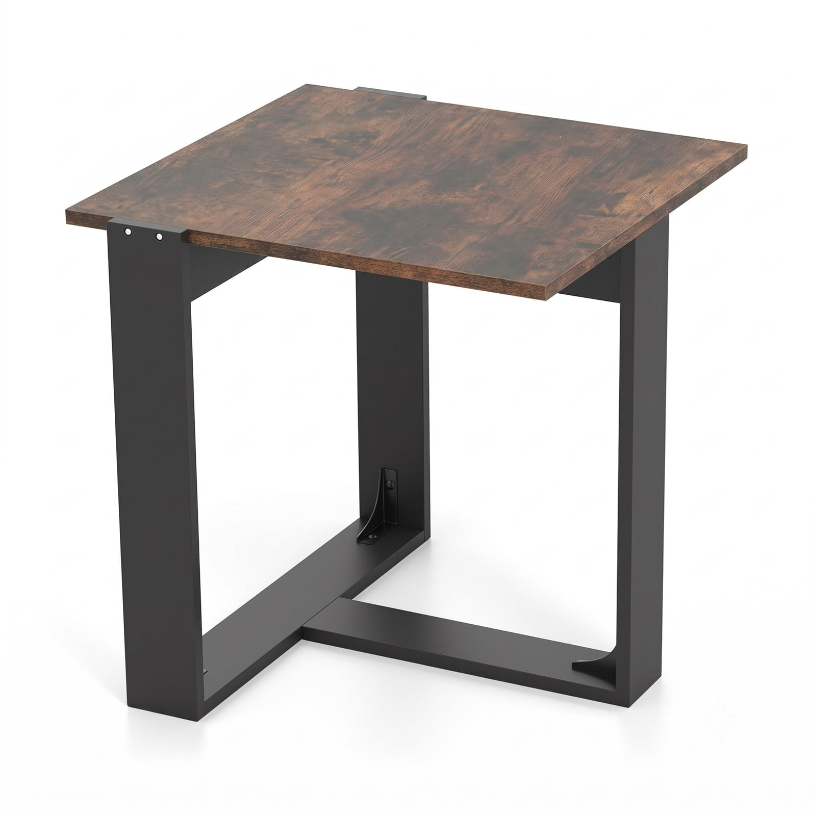 Furnibear Industrial Sofa End Table with Metal Frame, Wood Side Table Nightstand with T-Shaped Base for Living Room Bedroom, Space-Saving Media, Rustic Brown & Black