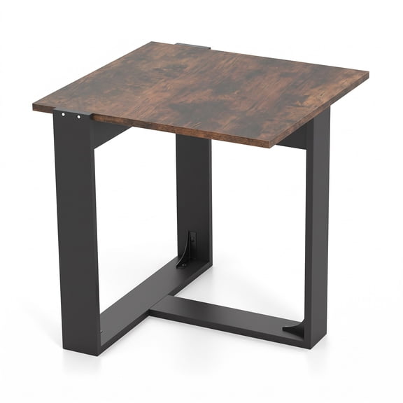Furnibear Industrial Sofa End Table with Metal Frame, Wood Side Table Nightstand with T-Shaped Base for Living Room Bedroom, Space-Saving Media, Rustic Brown & Black