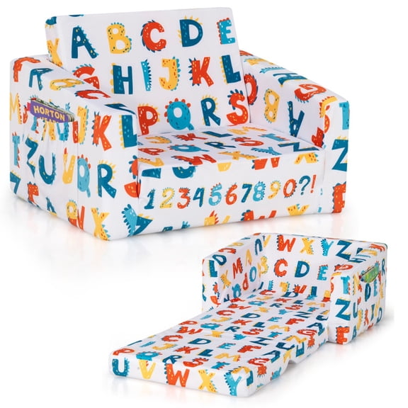 Furnibear Kids Couch 2 in 1 Convertible Kids Sofa with Velvet Fabric, Shown on the picture