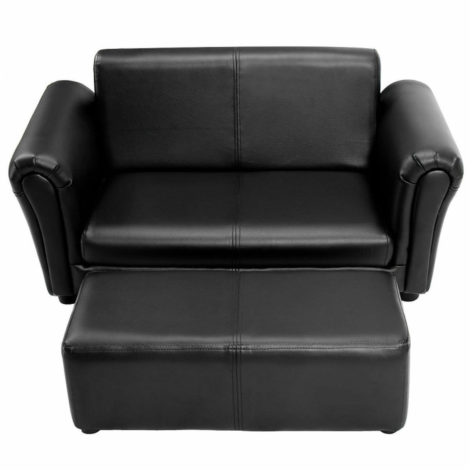Furnibear Kids Couch Black/White Kids Double Sofa with Ottoman
