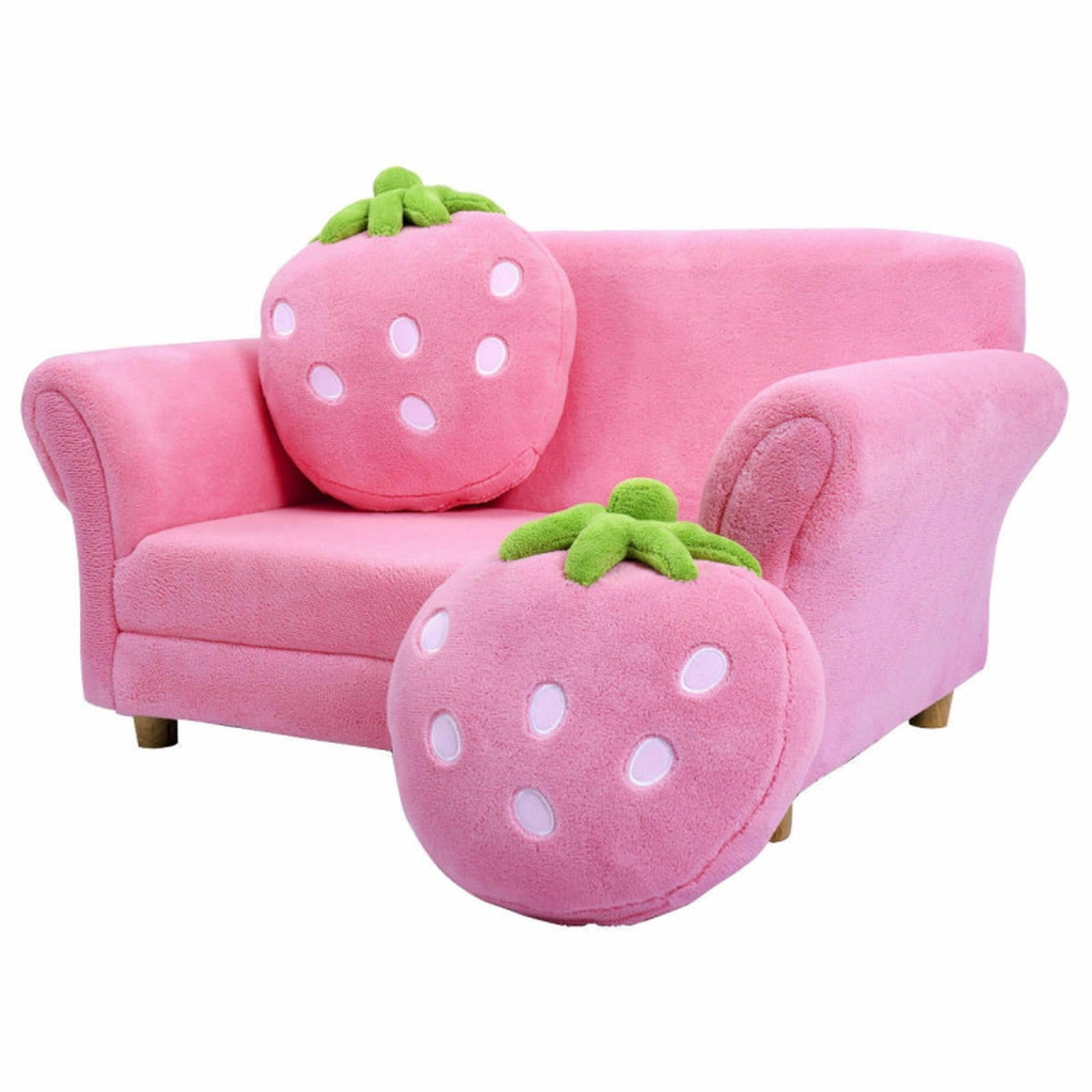 Furnibear Kids Couch Kids Strawberry Armrest Chair Sofa with 2 Cute Strawberry Pillows, Pink