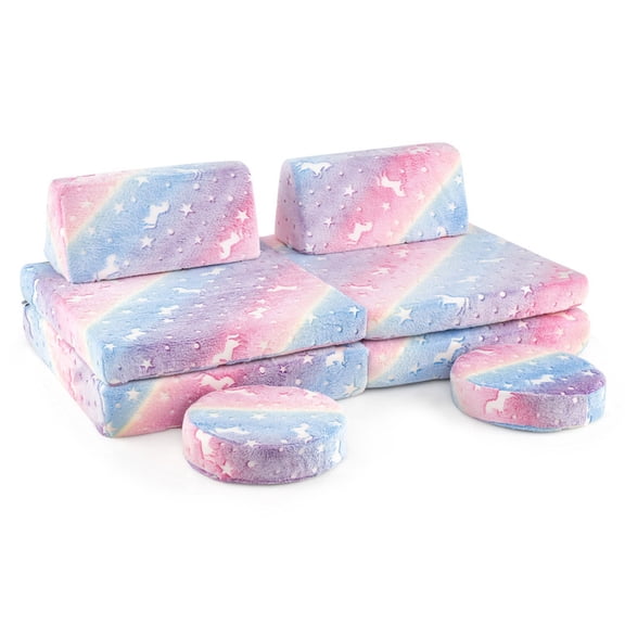 Furnibear Kids Couch Modular Kids Play Couch Set Glow in the Dark with Portable Handles, Cream
