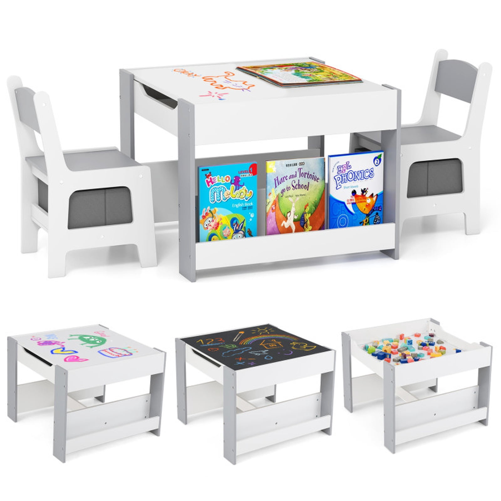 Furnibear Kids Table and Chair Set 4 in 1 Kids Toddler Activity Table and Chairs Set with