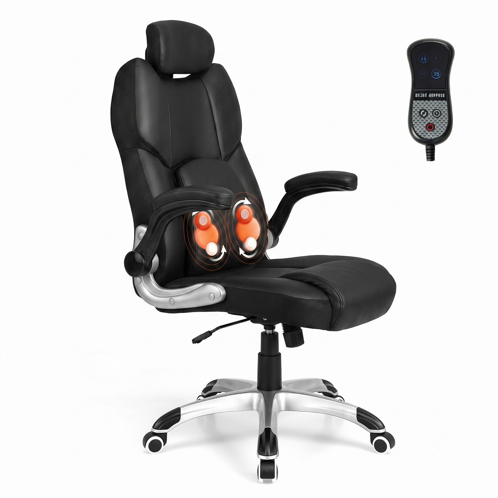 Furnibear Kneading Massage Office Chair, Ergonomic High Back Executive Desk Chair with Adjustable Headrest, Lumbar Support, Rocking, 360 Swivel Leather Computer, Black