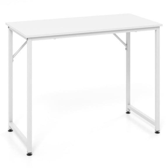 Furnibear L Shaped Computer Desk Writing Workstation Engineered Wood Top Steel Frame Modern Home Office Corner Desk 200 lbs Capacity White
