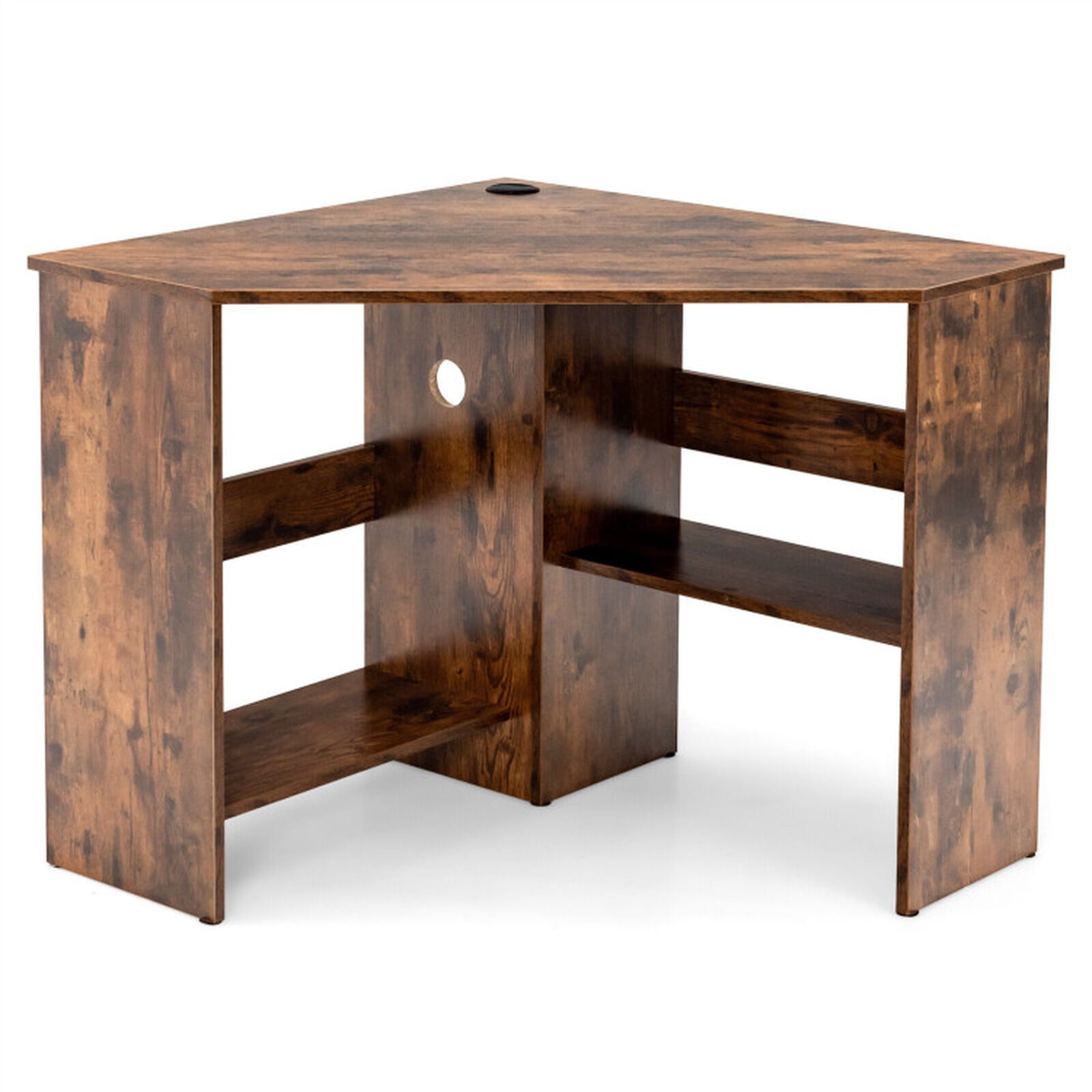 Furnibear L Shaped Desk Corner Computer Desk Triangle Writing Workstation with Storage Shelf Rustic