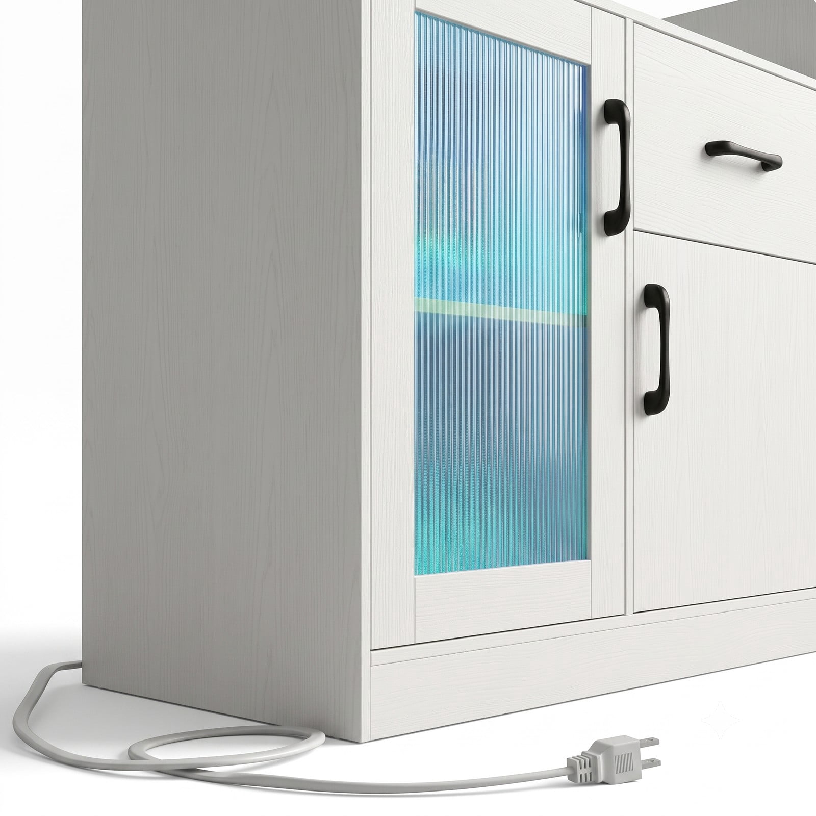 Furnibear LED Buffet Sideboard with Charging Station, USB Type-C and AC Outlets, Storage Drawer, Translucent Fluted Door, RGB Light Buffet Cabinet for Dining, White